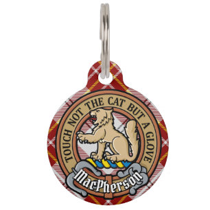 Clan MacPherson Crest over Red Dress Tartan Pet Tag