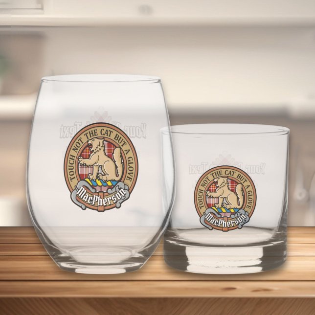 Clan MacPherson Crest over Red Dress Tartan Whiskey Glass (Creator Uploaded)