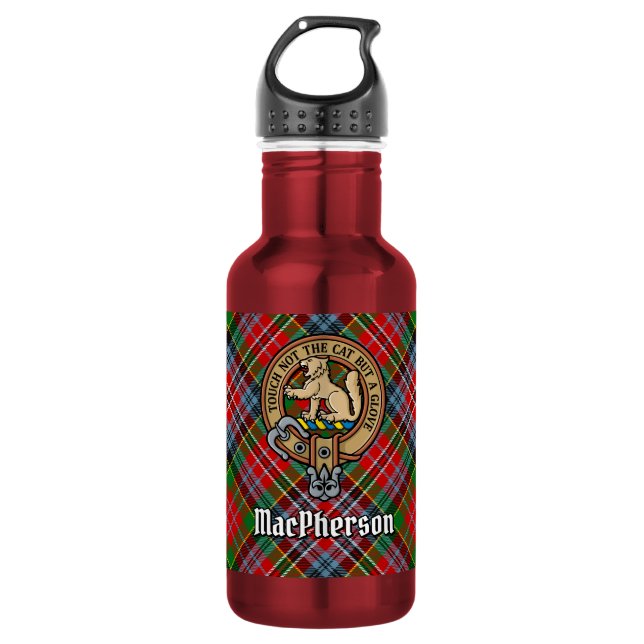 Clan MacPherson Crest over Tartan 532 Ml Water Bottle (Front)