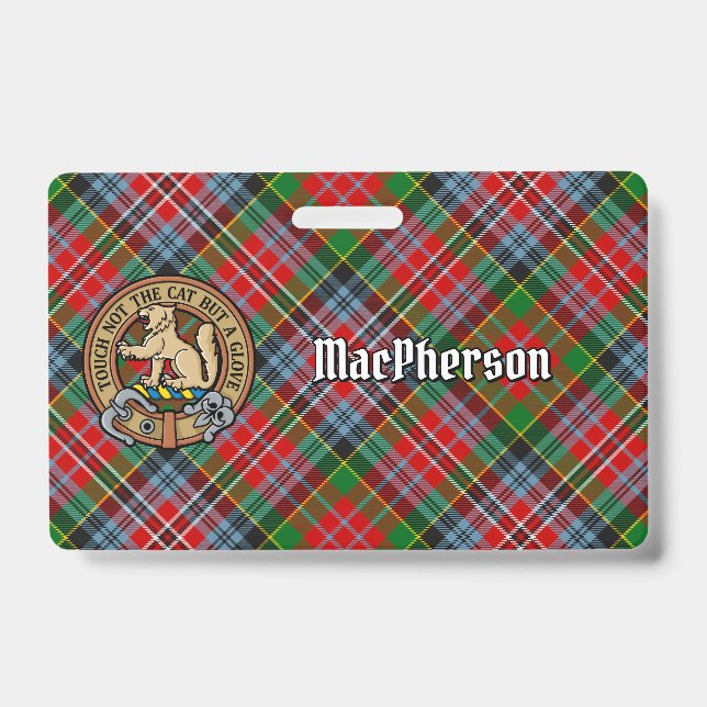 Clan MacPherson Crest over Tartan ID Badge (Front)