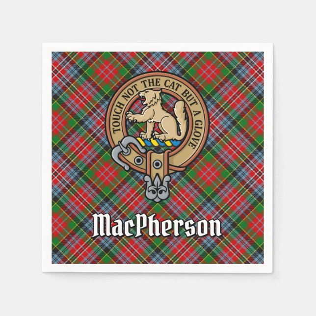 Clan MacPherson Crest over Tartan Napkin (Front)