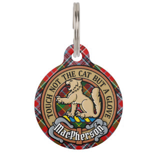 Clan MacPherson Crest over Tartan Pet Tag