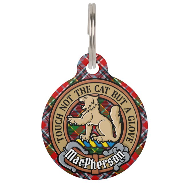 Clan MacPherson Crest over Tartan Pet Tag (Front)