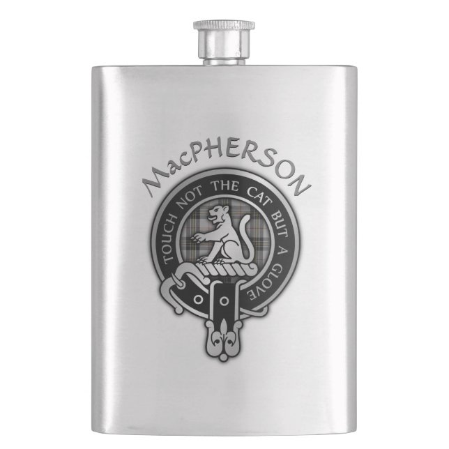 Clan MacPherson Crest & Tartan Hip Flask (Front)