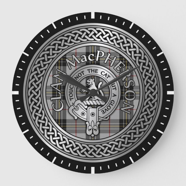 Clan MacPherson Crest & Tartan Knot Large Clock (Front)