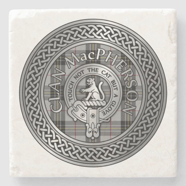Clan MacPherson Crest & Tartan Knot Stone Coaster (Front)
