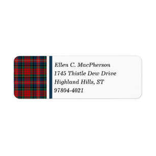 Clan MacPherson Red and Blue Scottish Tartan Return Address Label