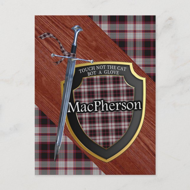 Clan MacPherson Tartan Sword & Shield Postcard (Front)