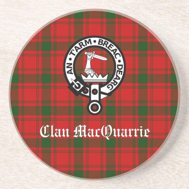 Clan MacQuarrie Tartan and Crest Coaster (Front)
