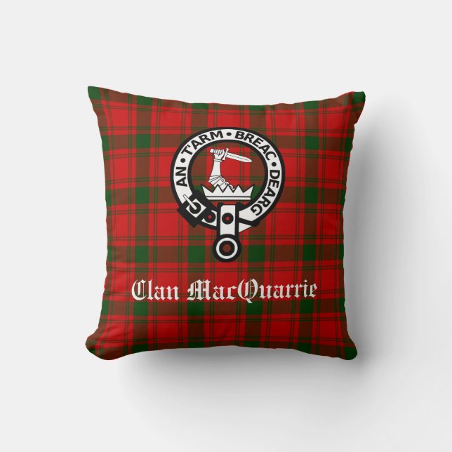 Clan MacQuarrie Tartan and Crest Cushion (Front)