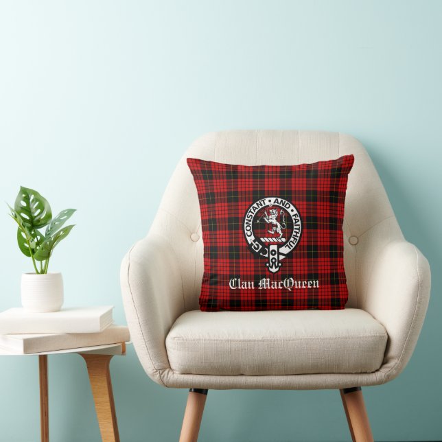 Clan MacQueen Crest Badge & Tartan Cushion (Chair)