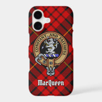 Clan MacQueen Crest over Tartan