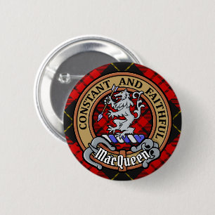 Clan MacQueen Crest over Tartan 6 Cm Round Badge