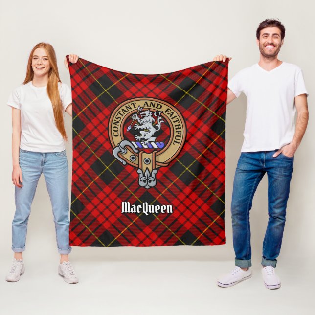Clan MacQueen Crest over Tartan Fleece Blanket (In Situ)