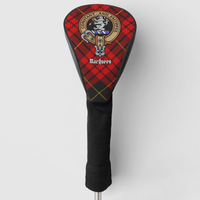 Clan MacQueen Crest over Tartan Golf Head Cover (Front)