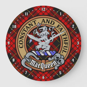 Clan MacQueen Crest over Tartan Large Clock