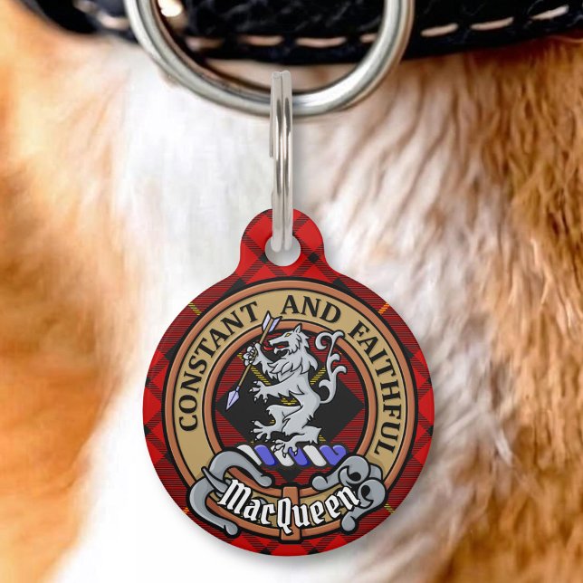 Clan MacQueen Crest over Tartan Pet Tag (Creator Uploaded)