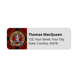 Clan MacQueen Crest over Tartan Return Address Label
