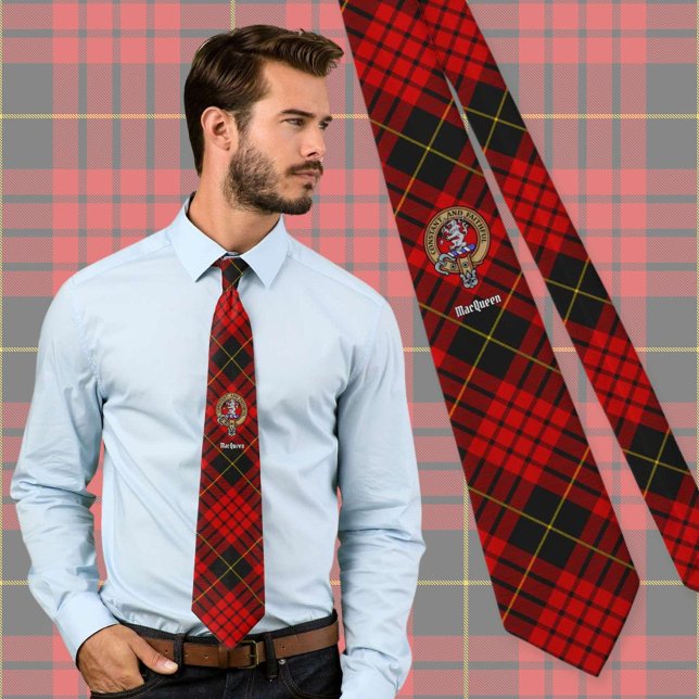 Clan MacQueen Crest over Tartan Tie (Creator Uploaded)