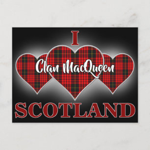 Clan MacQueen I Love Scotland Tartan Heart Postcard