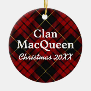 Clan MacQueen Scottish Red and Black Tartan Ceramic Tree Decoration