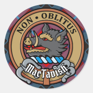 Clan MacTavish Crest over Tartan Classic Round Sticker