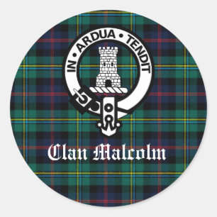 Clan Malcolm Crest Badge and Tartan Classic Round Sticker