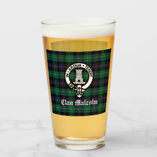 Clan Malcolm Crest Badge and Tartan  Glass