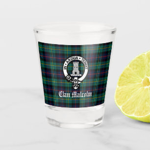Clan Malcolm Crest Badge and Tartan Shot Glass