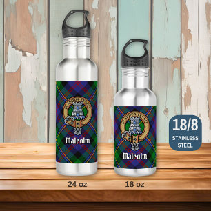 Clan Malcolm Crest over Tartan 710 Ml Water Bottle