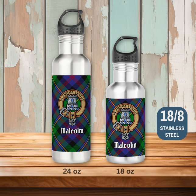 Clan Malcolm Crest over Tartan 710 Ml Water Bottle (Creator Uploaded)
