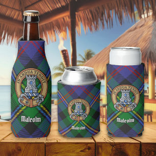 Clan Malcolm Crest over Tartan Bottle Cooler