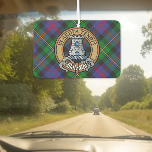 Clan Malcolm Crest over Tartan Car Air Freshener
