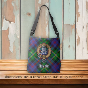 Clan Malcolm Crest over Tartan Crossbody Bag