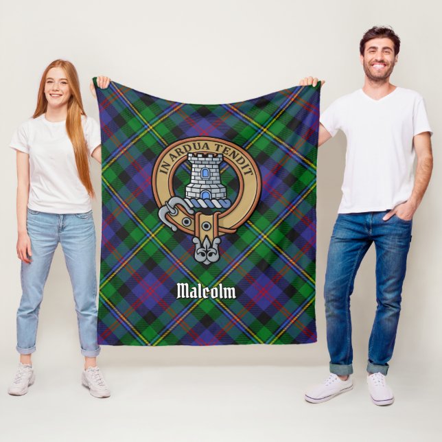 Clan Malcolm Crest over Tartan Fleece Blanket (In Situ)