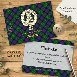 Clan Malcolm Crest over Tartan Foil Invitation Postcard