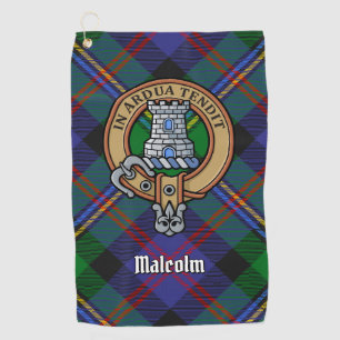 Clan Malcolm Crest over Tartan Golf Towel