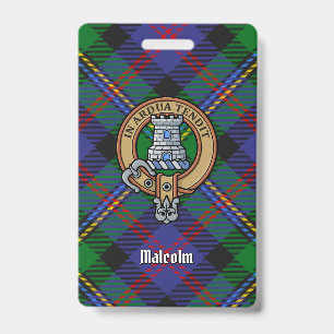Clan Malcolm Crest over Tartan ID Badge