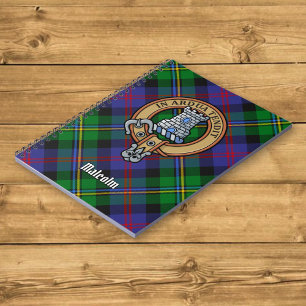 Clan Malcolm Crest over Tartan Notebook