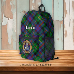 Clan Malcolm Crest over Tartan Printed Backpack