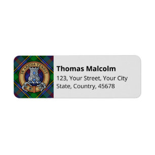 Clan Malcolm Crest over Tartan Return Address Label