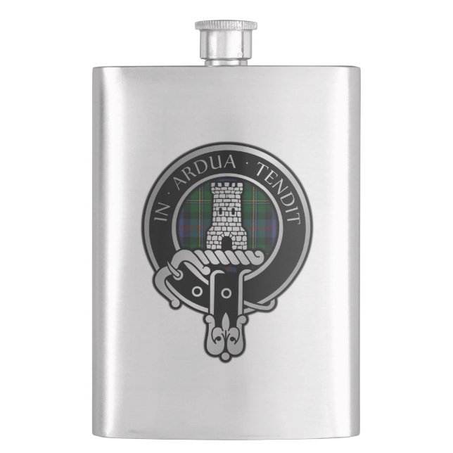 Clan Malcolm Crest & Tartan Flask (Front)