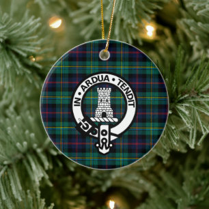 Clan Malcolm Tartan and Crest Ceramic Ornament
