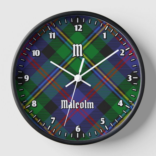 Clan Malcolm Tartan Clock (Front)