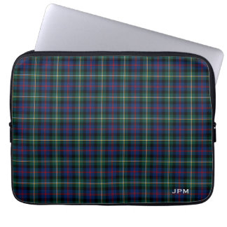 Clan Malcolm Tartan Dark Blue Plaid Monogram Laptop Sleeve