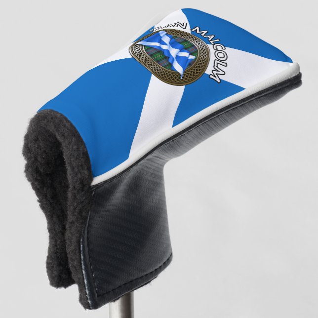 Clan Malcolm Tartan Knot & Flag Golf Head Cover (3/4 Front)