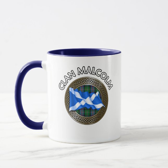Clan Malcolm Tartan Knot & Flag Mug (Left)
