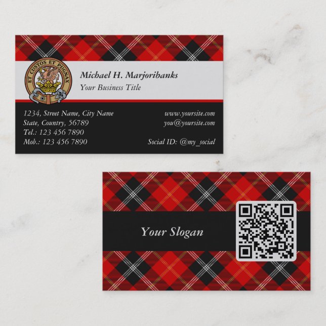 Clan Marjoribanks Crest over Tartan Business Card (Front/Back)