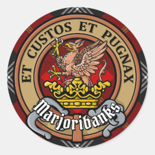 Clan Marjoribanks Crest over Tartan Classic Round Sticker
