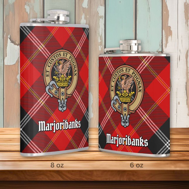 Clan Marjoribanks Crest over Tartan Hip Flask (Creator Uploaded)